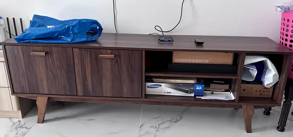 Wooden TV Console / Media Unit in Dark Walnut - Good Condition