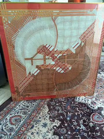 Large Framed Geometric Horse Artwork — Wooden Inlay Style