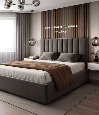 Brend New fabric wooden King size 180x200 Bed with Madical Matress Available