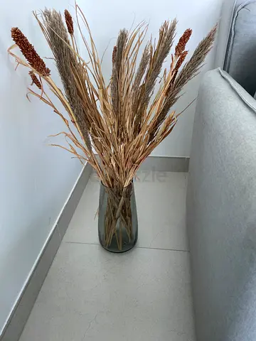 Dried Pampas Grass Arrangement in Glass Vase - Decorative Accent