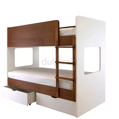 Kids Bunk Bed with Storage Drawers - White  Walnut Finish