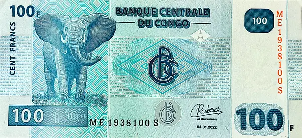 CONGOLESE 100 FRANCS BANKNOTE ISSUED YEAR 2022 CURRENCY OF CONGO