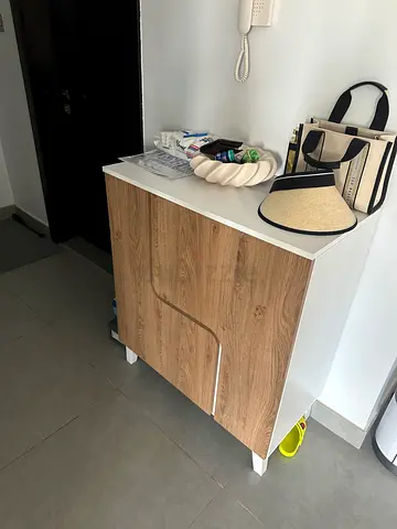 Compact Wooden Side Cabinet with White Top - Good Condition