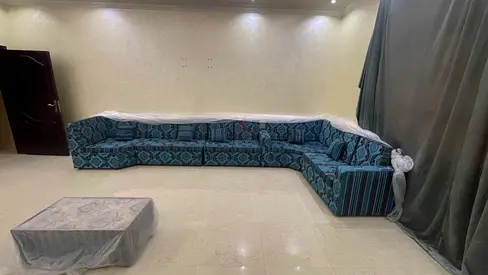Large Arabic Majlis Sofa Set for 15 persons - Blue Patterned, Good Condition