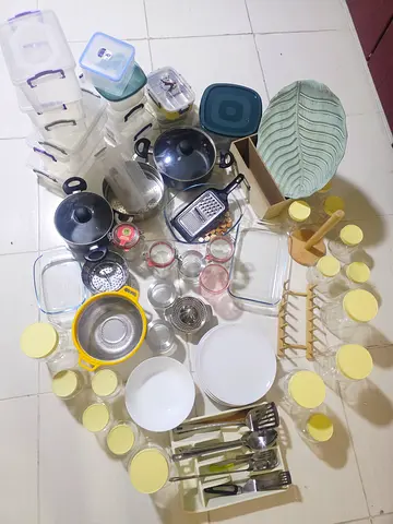 IKEA mixed kitchenware set for giveaway price— pots, glassware, containers, utensils great condition