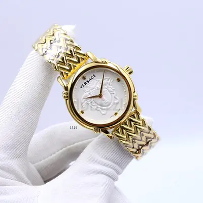 Versace Golden-Tone Ladies Master Copy Watch with Medusa Dial