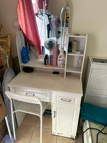 White Dressing Table with Mirror and Chair - Good Condition
