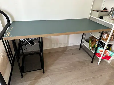 Simple Compact Study/Computer Table - Black Frame, Grey Top