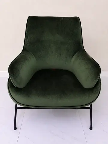Green Velvet Accent Armchair with Metal Legs