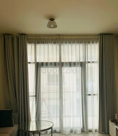 Light beige Curtain Set with Sheer Panel - Modern Floor-to-Ceiling Drapes