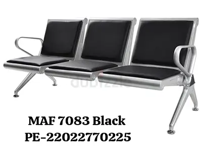 Three-seater Metal Waiting Room Bench with Black Cushions (MAF 7083)