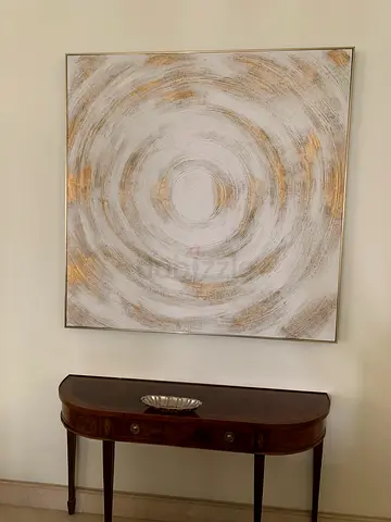 Hand-painted 140x140 cm Abstract Art Painting with Gold Frame