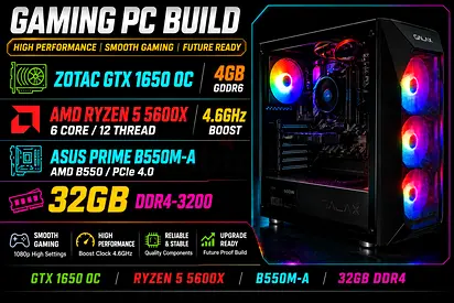 Gaming Desktop PC - Ryzen 5 5600X, GTX 1650 OC, 32GB DDR4