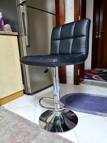 Adjustable Black Leather Bar Stool with Chrome Base