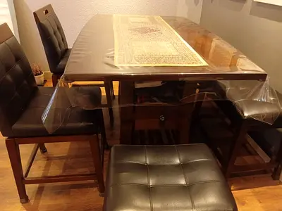 Wooden Dining Table with 6 Leatherette Chairs - Good Condition