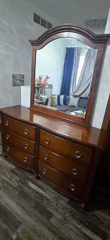 Wooden Dresser with Large Mirror and 6 Drawers - Good Condition