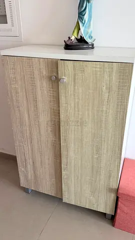 Compact 2-Door Wooden Shoe Cabinet - Light Oak