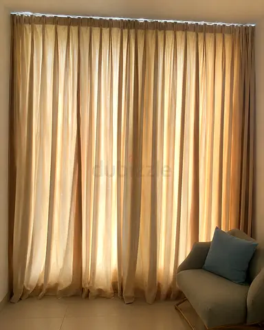 Beige cotton curtains with white lining, natural curtains height 3 m * 5.45 m width