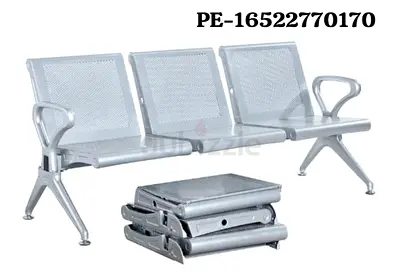 Three-seater Metal Waiting Room Bench with Armrests - Silver