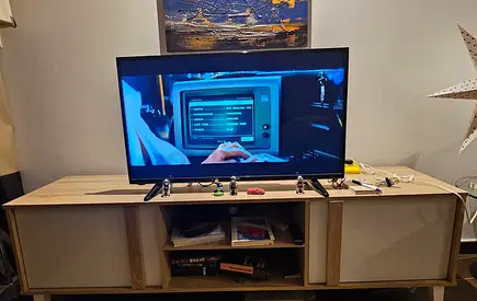 Spacious wooden TV shelf +42-inch LED TV in good working condition