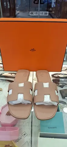 Hermès-style Beige Leather H Slides Sandals - Size Available