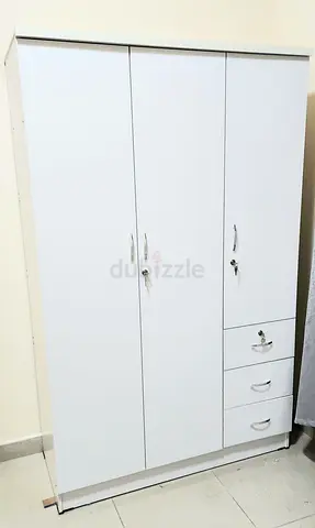White 3-Door Wardrobe with Drawers