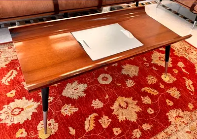 Mid-century Modern Curved Wood Coffee Table with Brass Feet
