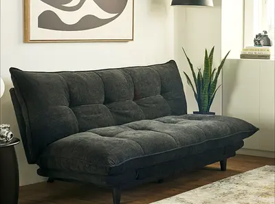 Compact 2-Seater Convertible Sofa Bed in Charcoal Fabric