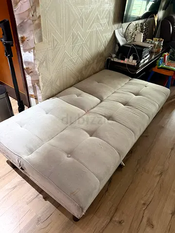 Beige Fabric Sofa Bed / Futon - Good Condition