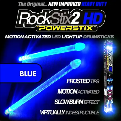 2 HD BLUE, BRIGHT LED LIGHT UP DRUMSTICKS, with fade effect, Set your gig on fire!