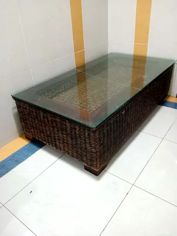 Coffee Table with Glass Top - Rectangular Low Table