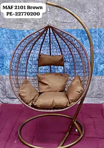 Hanging Egg Rattan Swing Chair with Stand - Brown Cushion Included