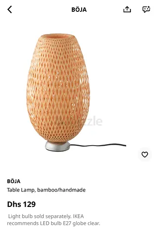 Pristine condition - Boja Ikea Bamboo Hamdmade Table Lamp with Light Bulb