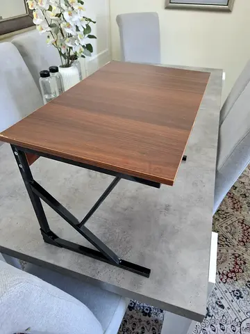 wooden laptop stand with metal brackets