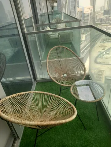 Outdoor Balcony Rattan-Style Bistro Set — 2 Chairs + Side Table