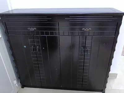 Dark Wooden Storage Cabinet with 2 Drawers and Double Doors