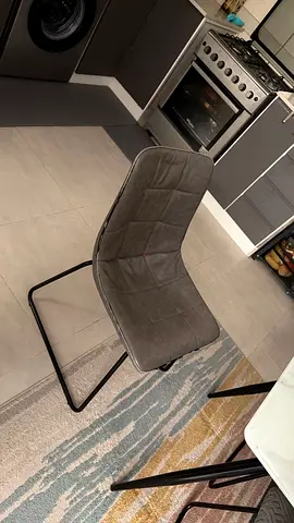 Marble-look Dining Table with 6 Upholstered Chairs - Good Condition