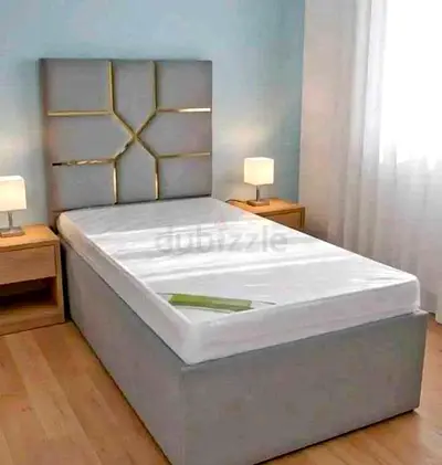Brand New Single Bed Frame with Upholstered Headboard and Storage Base - Grey