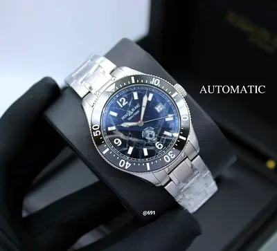 Mont Blang Automatic Stainless Steel Mens Watch — Diver Style, Blue Dial