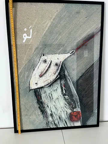Framed Abstract Mixed-Media Artwork Featuring Masked Figure