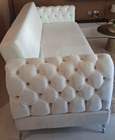 White Tufted Upholstered Sofa Bed - Compact Chesterfield Style. Comes with inbuilt storage.