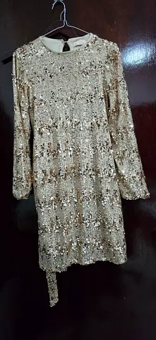 Gold sequin long-sleeve party dress, size likely s