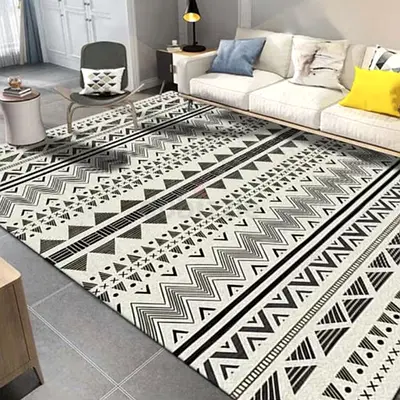 Modern Rectangular Rug Black  White