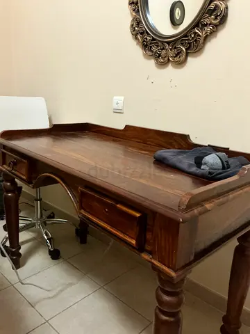 Solid Wood Vintage Writing Desk with Drawers