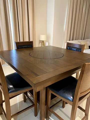 Solid Wood Square Dining Table with 4 High Chairs