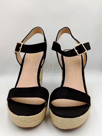 Black Espadrille Wedge Sandals with Ankle Strap - Size 40