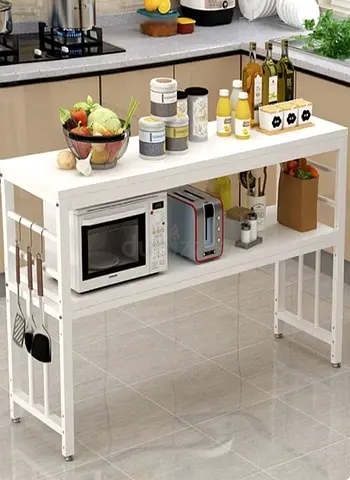 White Kitchen Storage Table with Shelf