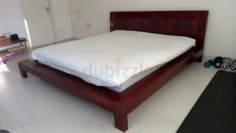 Solid Wood Low Platform Bed with Headboard - Queen/King