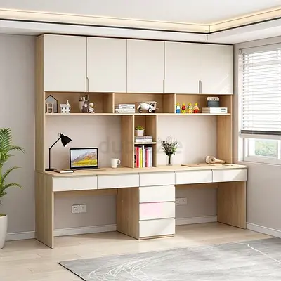 Study Desk with Overhead Cabinets and Shelves