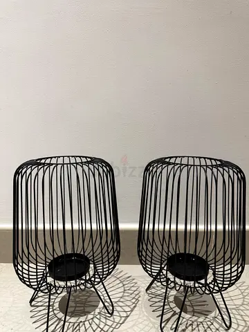 Pair of Black Wire Cage candle holders